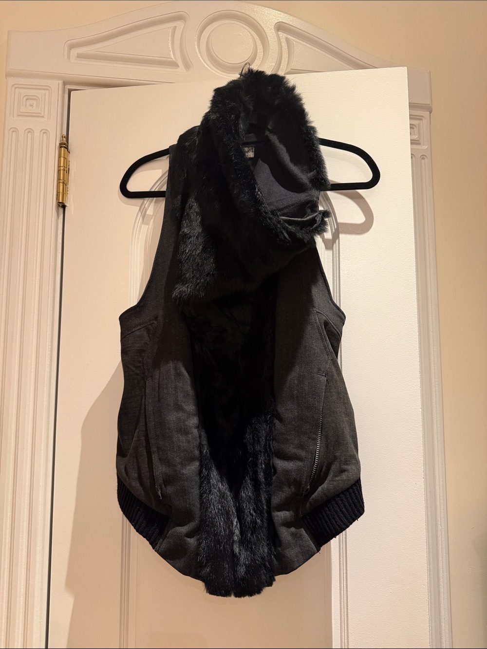 Helmut lang black denim and fur vest